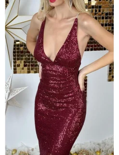 Vestido lentejuelas tirantes brillantes granate