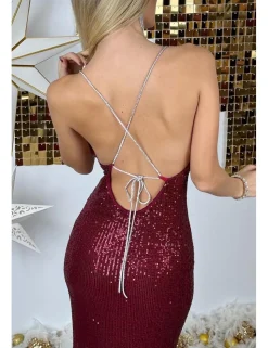 Vestido lentejuelas tirantes brillantes granate