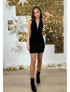Vestido lurex atado al cuello negro