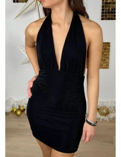 Vestido lurex atado al cuello negro