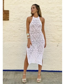 Vestido midi crochet blanco