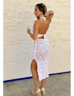 Vestido midi crochet blanco