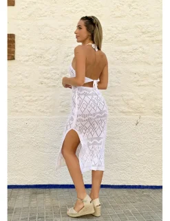 Vestido midi crochet blanco