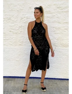 Vestido midi crochet negro