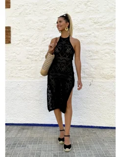 Vestido midi crochet negro