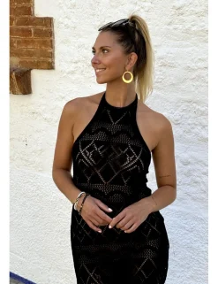 Vestido midi crochet negro
