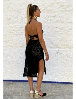 Vestido midi crochet negro