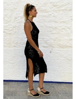 Vestido midi crochet negro
