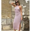 Vestido midi lurex halter rosa