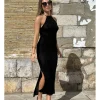Vestido midi lurex halter negro