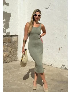 Vestido midi punto kaki
