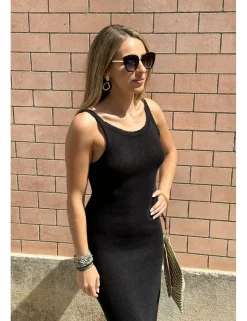 Vestido midi punto negro