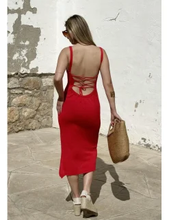 Vestido midi punto rojo