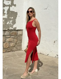Vestido midi punto rojo