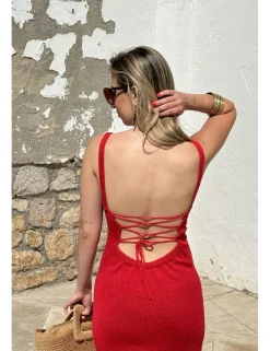 Vestido midi punto rojo