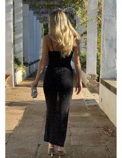 Vestido midi transparencia negro-plata