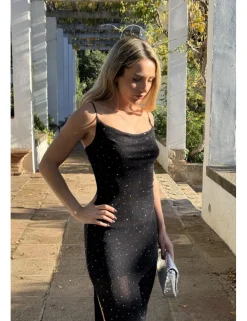 Vestido midi transparencia negro-plata