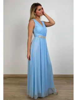 Vestido midi tul celeste