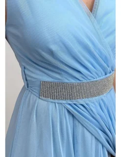 Vestido midi tul celeste