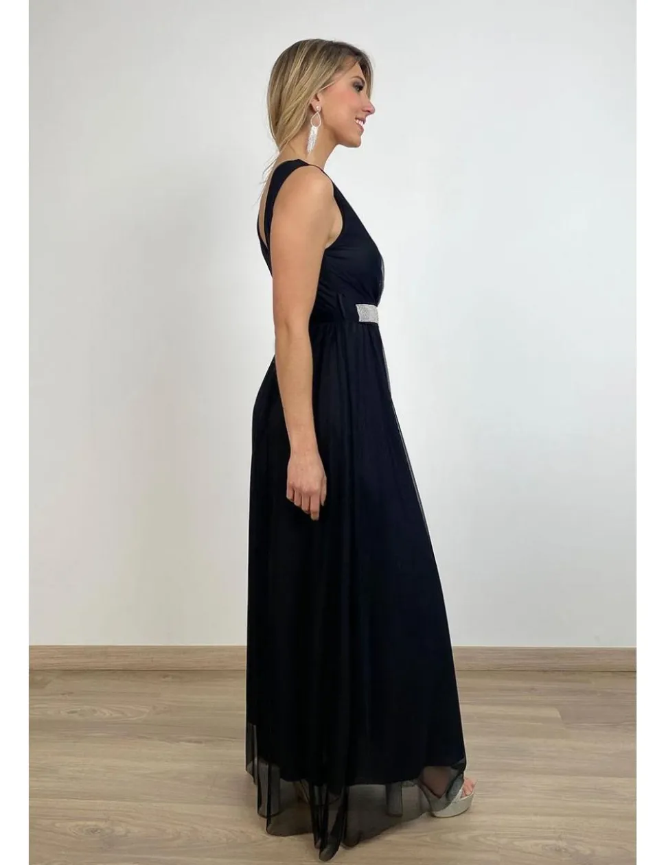 Vestido midi tul negro