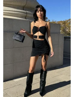 Vestido mini lúrex aberturas negro