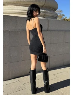 Vestido mini lúrex aberturas negro