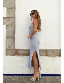 Vestido punto lúrex celeste