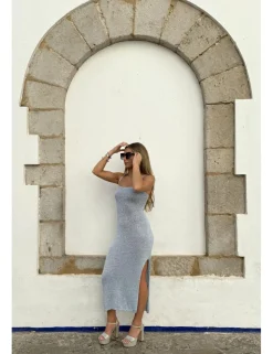 Vestido punto lúrex celeste