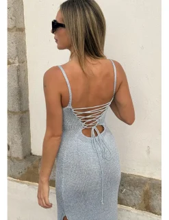 Vestido punto lúrex celeste