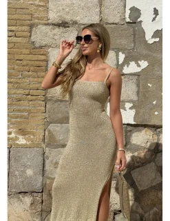 Vestido punto lúrex dorado