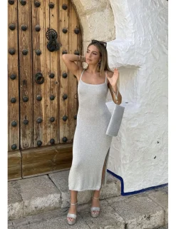 Vestido punto lúrex plata