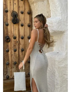 Vestido punto lúrex plata