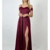 Vestido raso bardot granate
