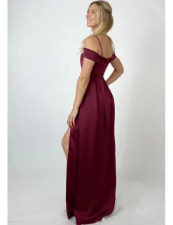Vestido raso bardot granate