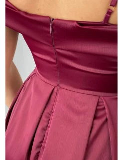 Vestido raso bardot granate