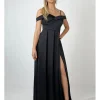 Vestido raso bardot negro