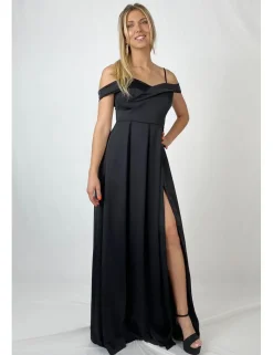 Vestido raso bardot negro