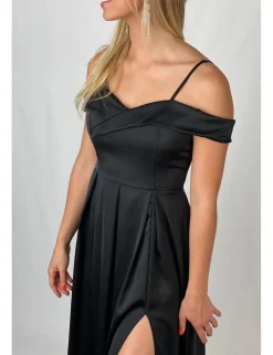 Vestido raso bardot negro