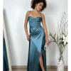 Vestido raso corset pedrería verde