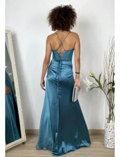 Vestido raso corset pedrería verde