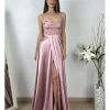Vestido raso corset transparencia rosa