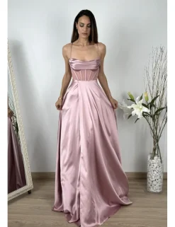 Vestido raso corset transparencia rosa