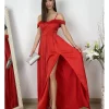 Vestido raso corte princesa rojo