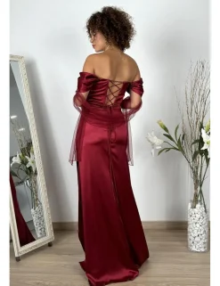 Vestido raso princesa burdeos