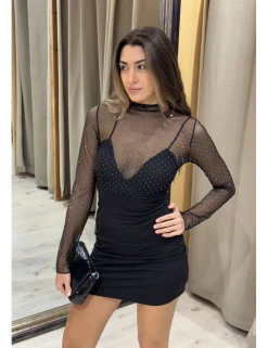 Vestido tul brillantes negro