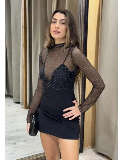 Vestido tul brillantes negro