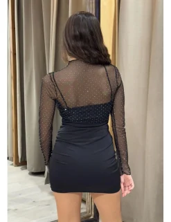 Vestido tul brillantes negro