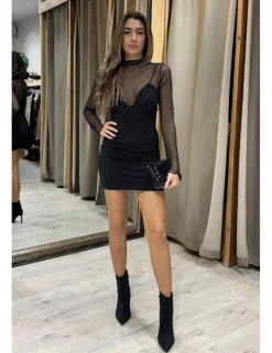 Vestido tul brillantes negro
