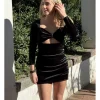 Vestido velvet aberturas negro