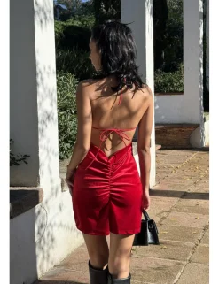 Vestido velvet cascada rojo